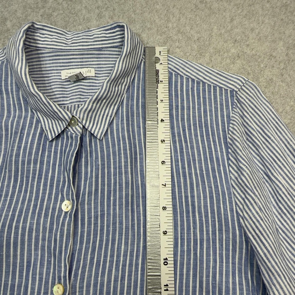 J Jill Love Linen Essential Shirt Womens Petite Large Blue Stripe Long Sleeve - Picture 6 of 16